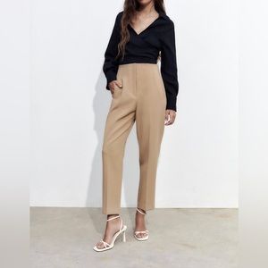 Zara High Waisted Trouser Pants Size Medium Taupe Brown